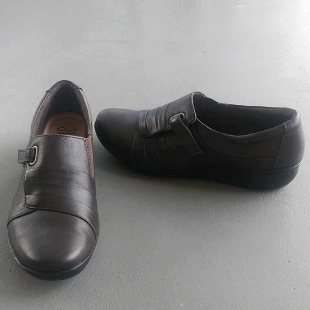 Clarks Dark Brown Leather Everlay Luna Shoe Size 9.5 Flawed